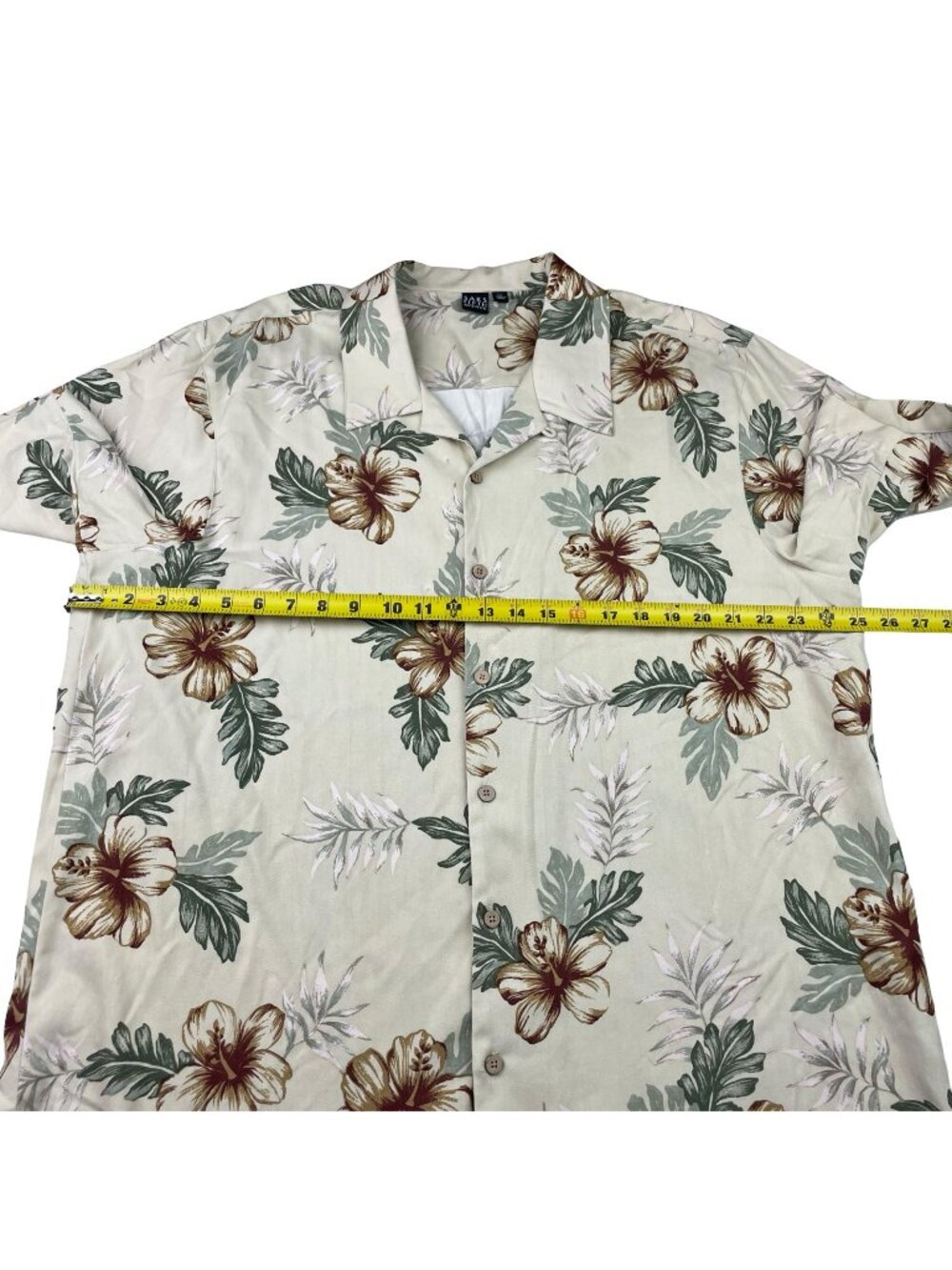 Saks Fifth Ave Men’s 100% Silk S/S Hawaiian Button Shirt Green/Brown Floral • XL